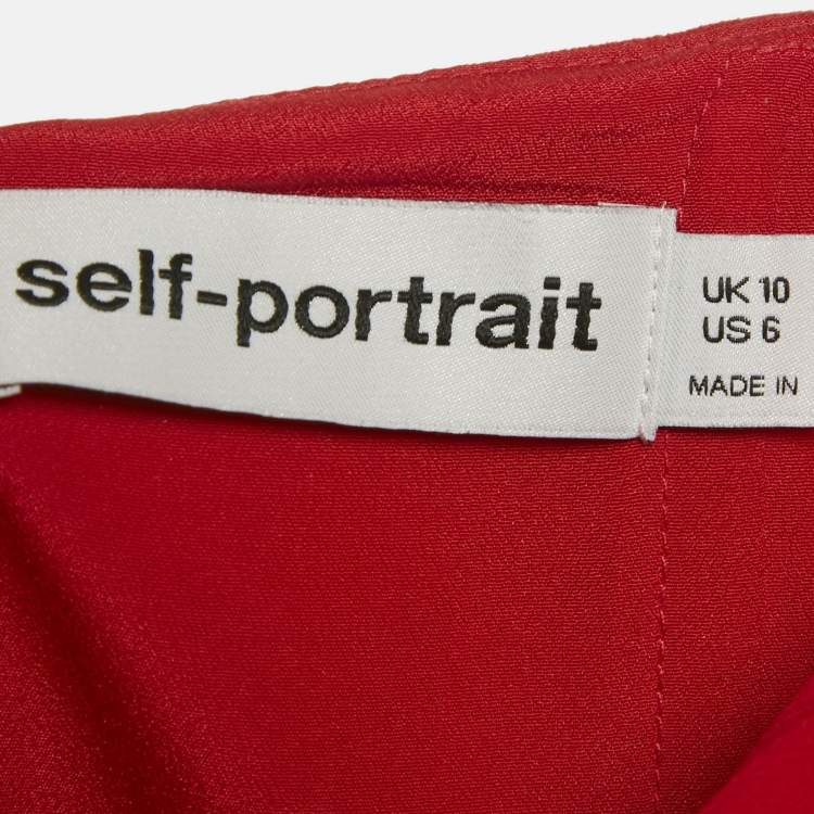 Pre Owned Self-Portrait Red Crepe Bow Detail Flounce Mini Dress M 