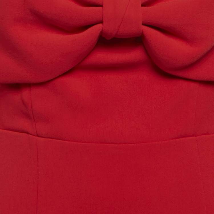 Pre Owned Self-Portrait Red Crepe Bow Detail Flounce Mini Dress M 