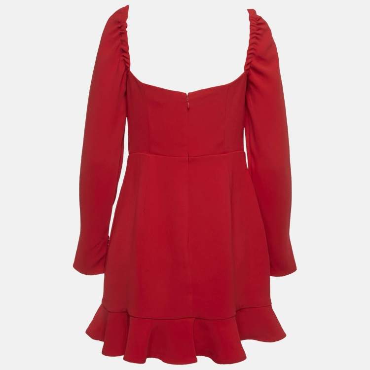 Pre Owned Self-Portrait Red Crepe Bow Detail Flounce Mini Dress M 