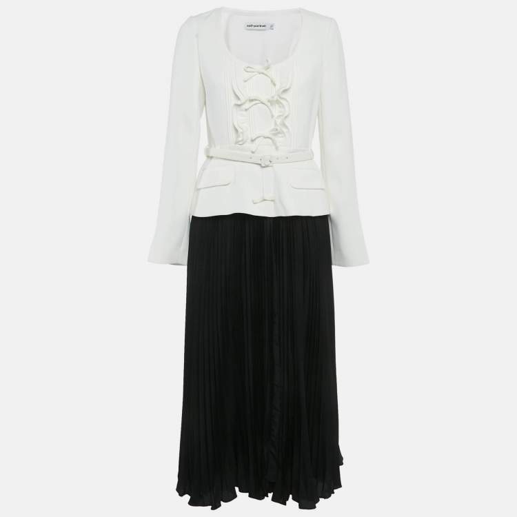 مملوكة مسبقًا Self-Portrait White /Black Crepe Blazer Midi Dress M