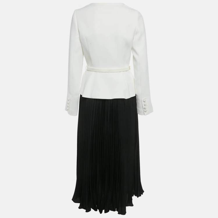 مملوكة مسبقًا Self-Portrait White /Black Crepe Blazer Midi Dress M