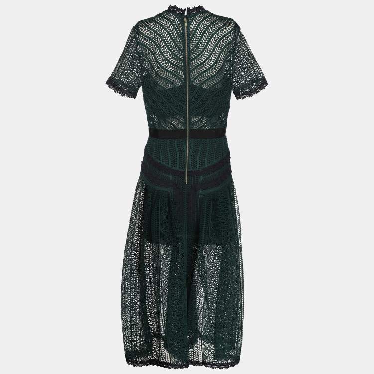 Pre Owned Self-Portrait Green Wave Lace Midi Dress S