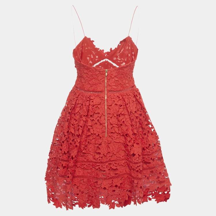 Pre Owned Self-Portrait Red Lace Azalea Mini Dress S