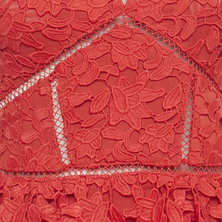 Pre Owned Self-Portrait Red Lace Azalea Mini Dress S