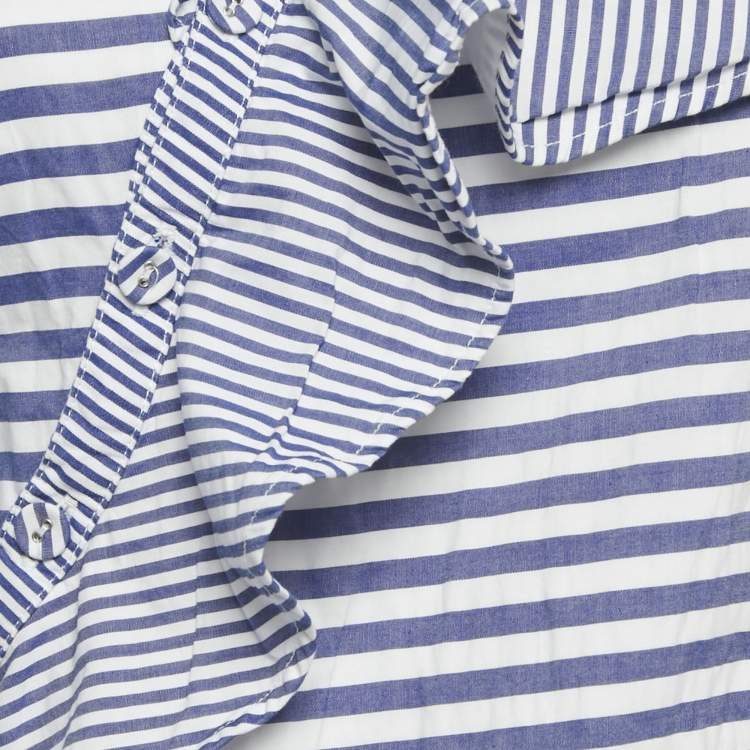 Pre Owned Self-Portrait Blue Striped Cotton Asymmetric Top M