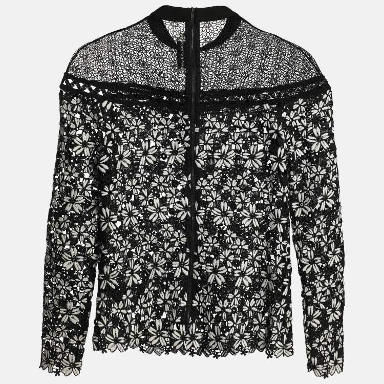 Pre Owned Self-Portrait Black/White Floral Lace Blouse M