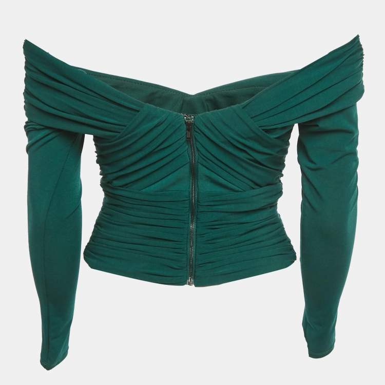 Pre Owned Self-Portrait Teal Blue Pleated Jersey Crossover Top S