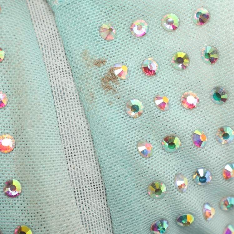 Pre Owned Self-Portrait Green Crystal Embellished Gradient Mesh Maxi Dress M