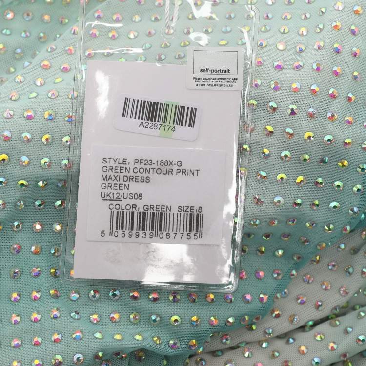 Pre Owned Self-Portrait Green Crystal Embellished Gradient Mesh Maxi Dress M