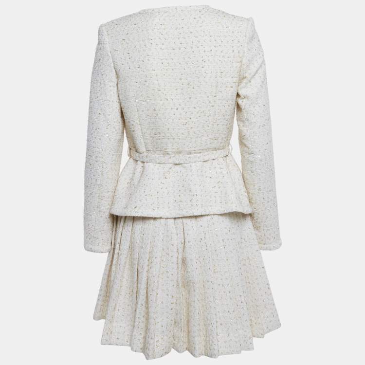 Pre Owned Self-Portrait Cream Metallic Boucle Mini Jacket Dress M