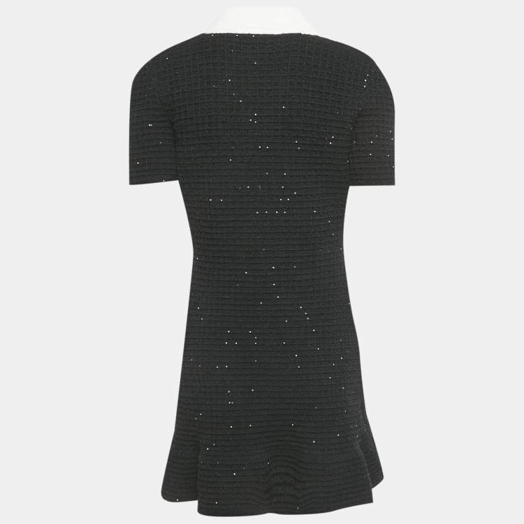 Pre Owned Self-Portrait Black Sequin Tweed Knit Bow Mini Dress M