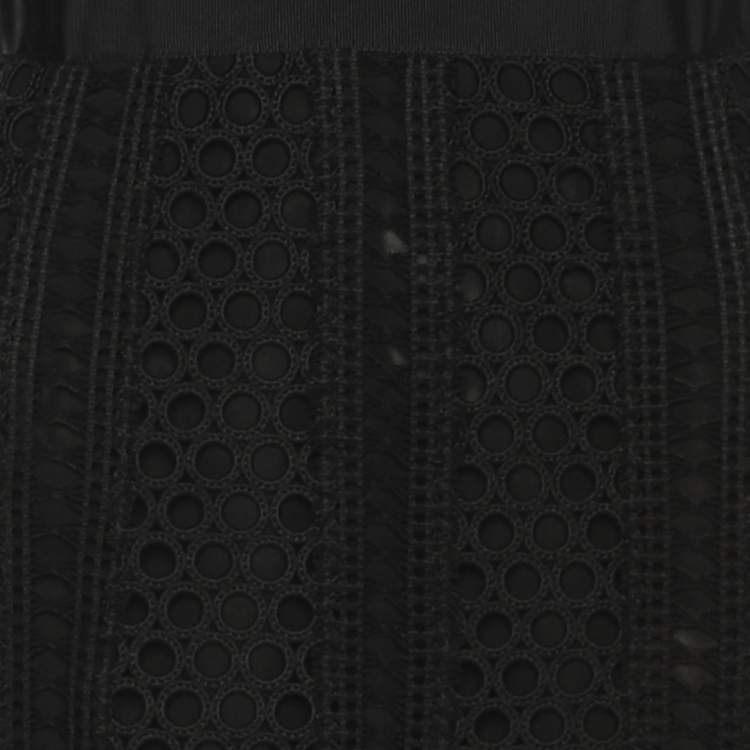 Pre Owned Self-Portrait Black Guipure Lace Sleeveless Midi Dress M