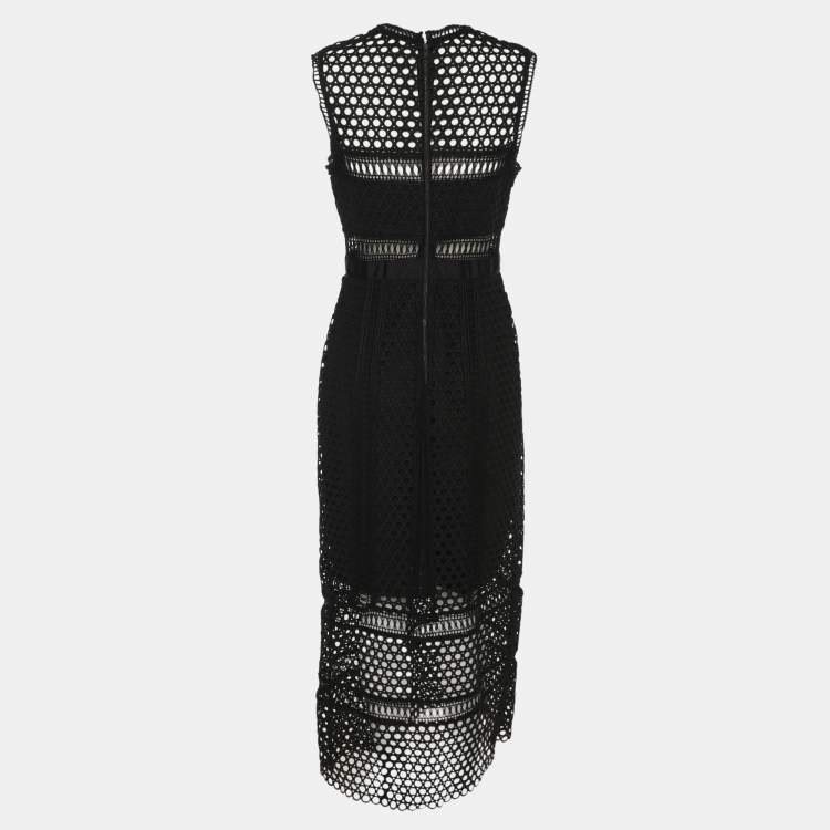 Pre Owned Self-Portrait Black Guipure Lace Sleeveless Midi Dress M