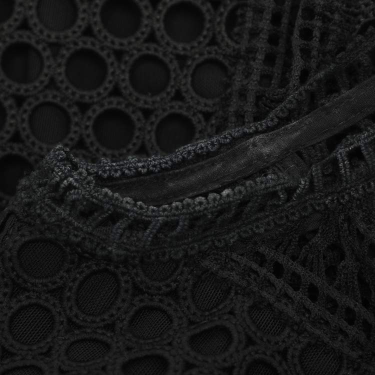 Pre Owned Self-Portrait Black Guipure Lace Sleeveless Midi Dress M