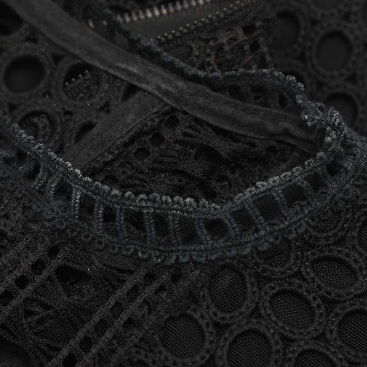 Pre Owned Self-Portrait Black Guipure Lace Sleeveless Midi Dress M