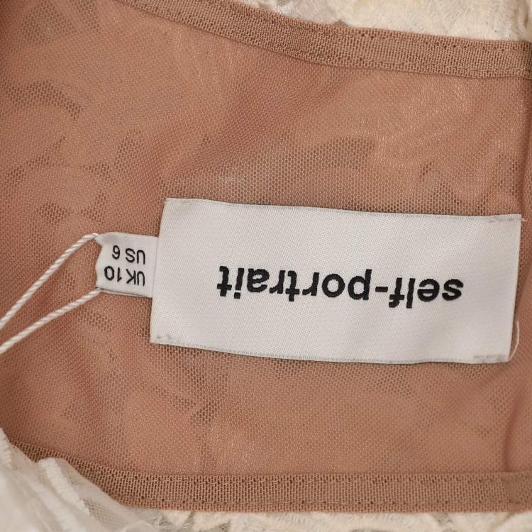 Pre Owned Self-Portrait White Sequined Lace Romper Detail Sleeveless Midi Dress M