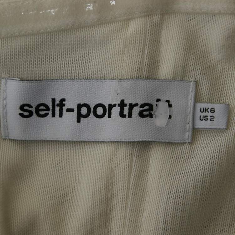 Pre Owned Self-Portrait White Dotted Satin One Shoulder Mini Dress S