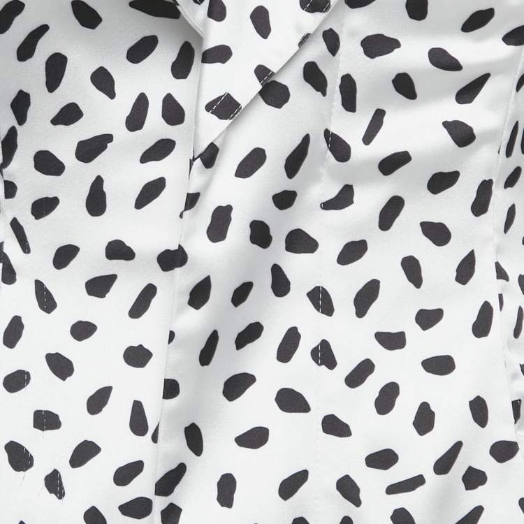 Pre Owned Self-Portrait White Dotted Satin One Shoulder Mini Dress S