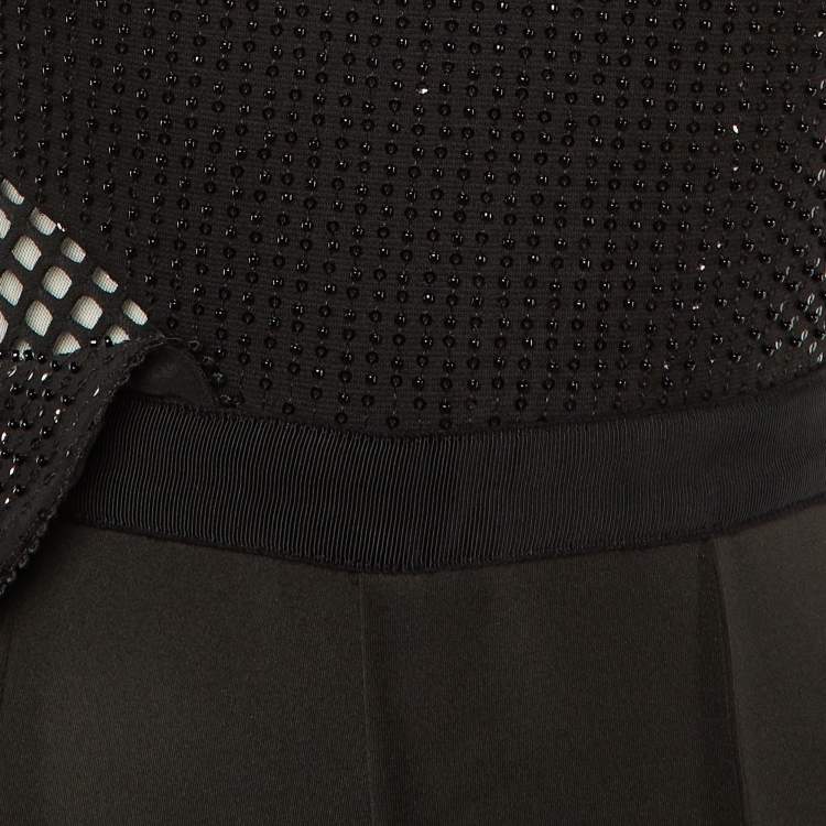 Pre Owned Self-Portrait Black Bead Embellished Jersey Ruffled Jumpsuit M