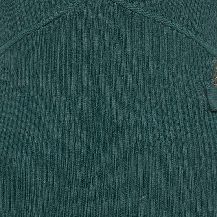 Pre Owned Self-Portrait Deep Green Lace Inserts Rib Knit Midi Dress S