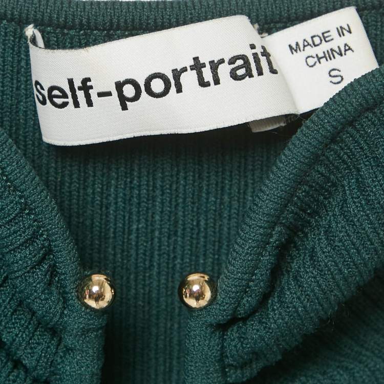 Pre Owned Self-Portrait Deep Green Lace Inserts Rib Knit Midi Dress S