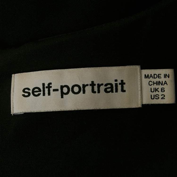 Pre Owned Self-Portrait Black Dot Mesh and Crepe Diamante Bow Mini Dress S