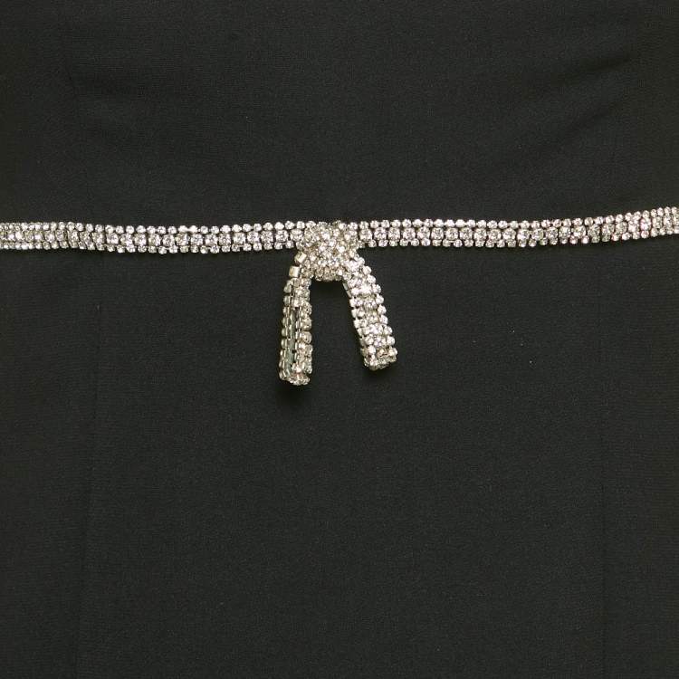 Pre Owned Self-Portrait Black Dot Mesh and Crepe Diamante Bow Mini Dress S