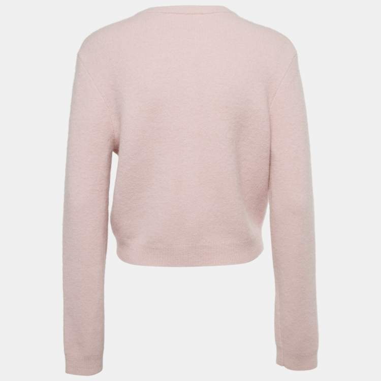 Pre Owned Self-Portrait Pink Knit Crystal Embellished Cardigan M 