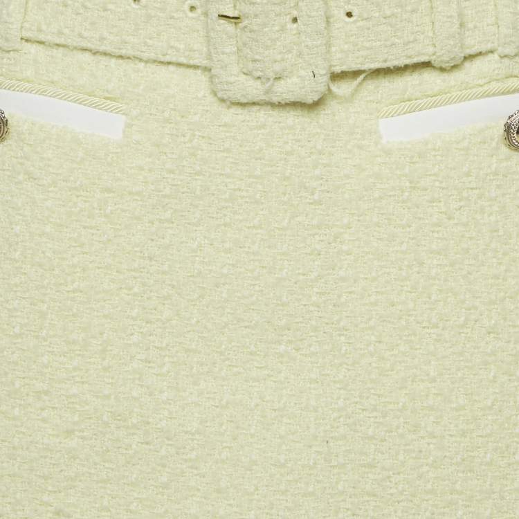 Pre Owned Self-Portrait Yellow Tweed Belted Skorts S