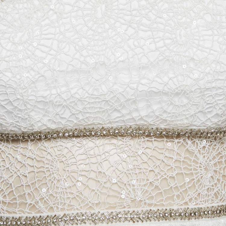 Pre Owned Self-Portrait White Embellished Lace Top S 