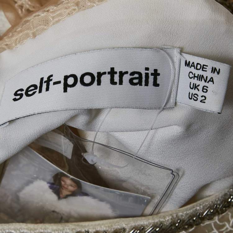 Pre Owned Self-Portrait White Embellished Lace Top S 