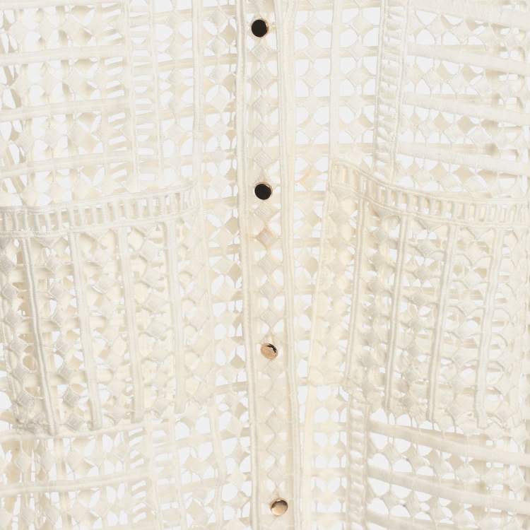 Pre Owned Self-Portrait White Crochet Cutout Cardigan L