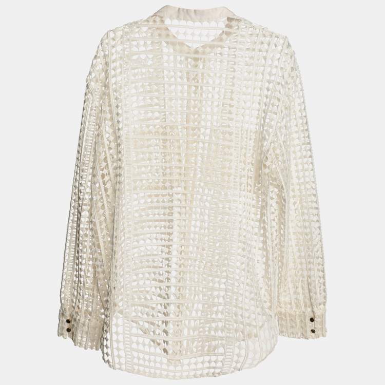 Pre Owned Self-Portrait White Crochet Cutout Cardigan L