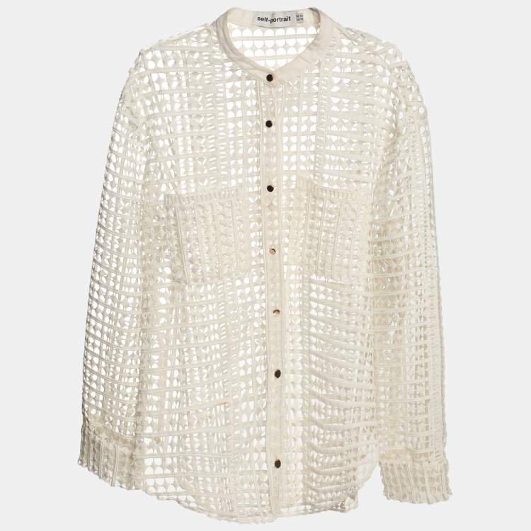 Pre Owned Self-Portrait White Crochet Cutout Cardigan L