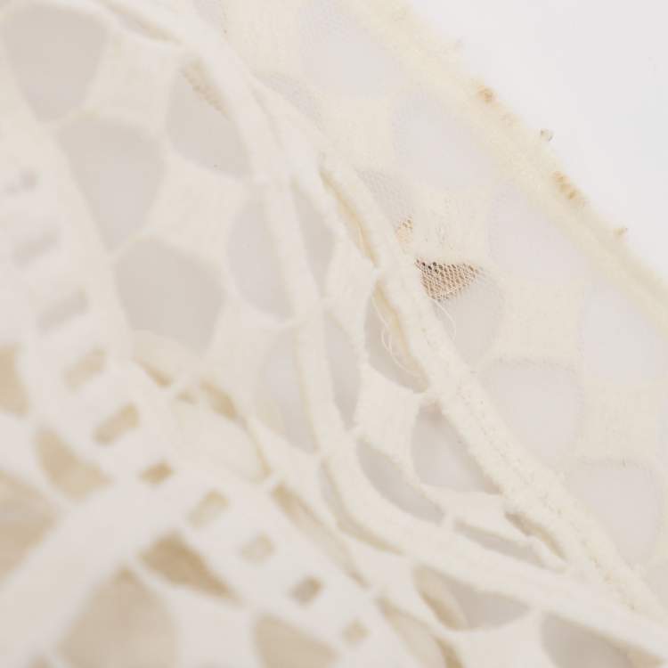 Pre Owned Self-Portrait White Crochet Cutout Cardigan L