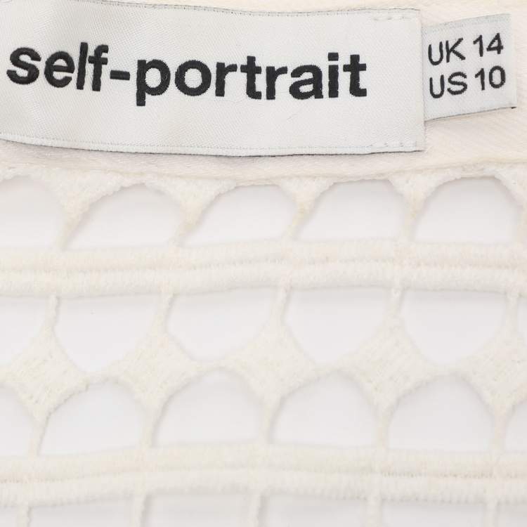 Pre Owned Self-Portrait White Crochet Cutout Cardigan L