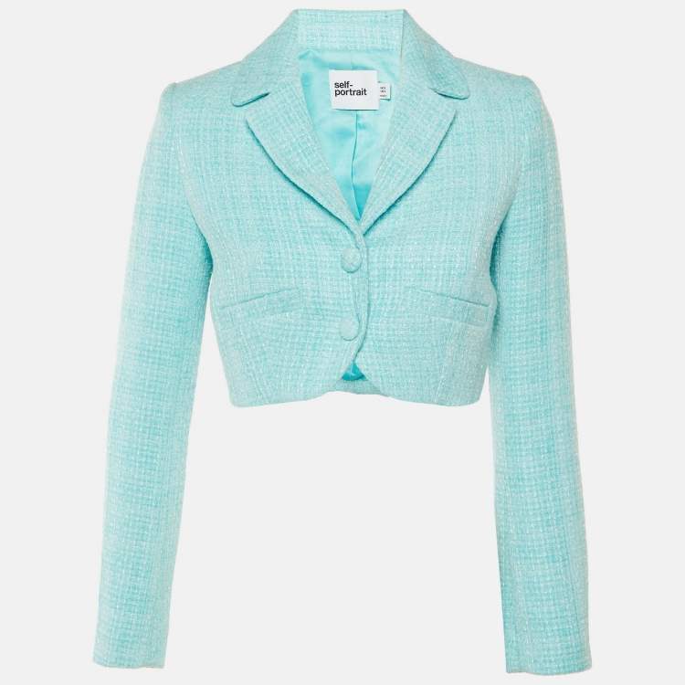 مملوكة مسبقًا Self-Portrait Blue Boucle Cropped Jacket S