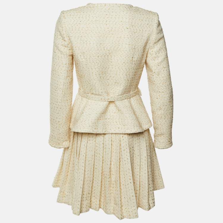 Pre Owned Self-Portrait Cream Metallic Boucle Mini Jacket Dress M