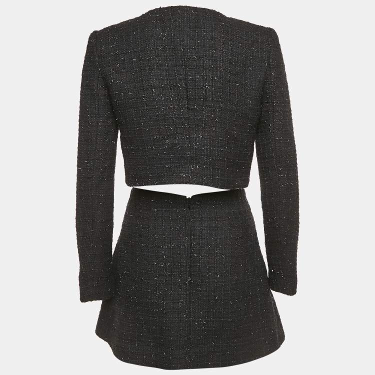 Pre Owned Self-Portrait Black Lurex Tweed Cropped Jacket & Mini Skirt Set S