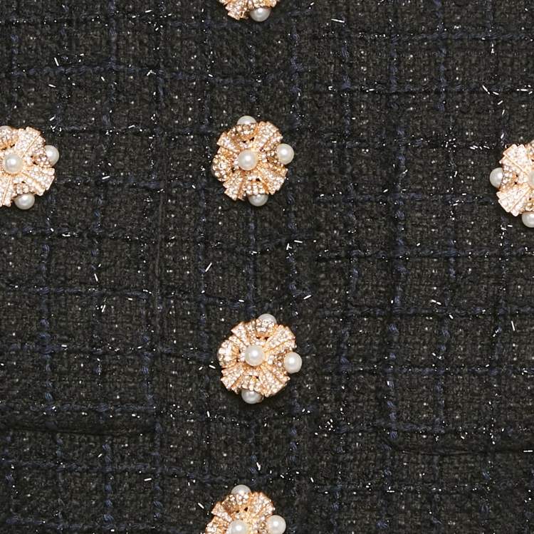 Pre Owned Self-Portrait Black Lurex Tweed Cropped Jacket & Mini Skirt Set S