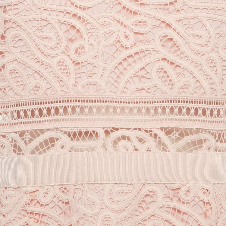 Pre Owned Self-Portrait Pink Guipure Lace Mini Dress M