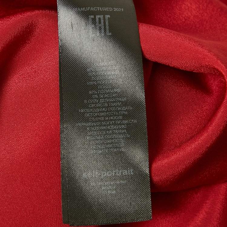 Pre Owned فستان ميدي سيلف بورتريه جكار أحمر مزركش بدون أكتاف مقاس صغير