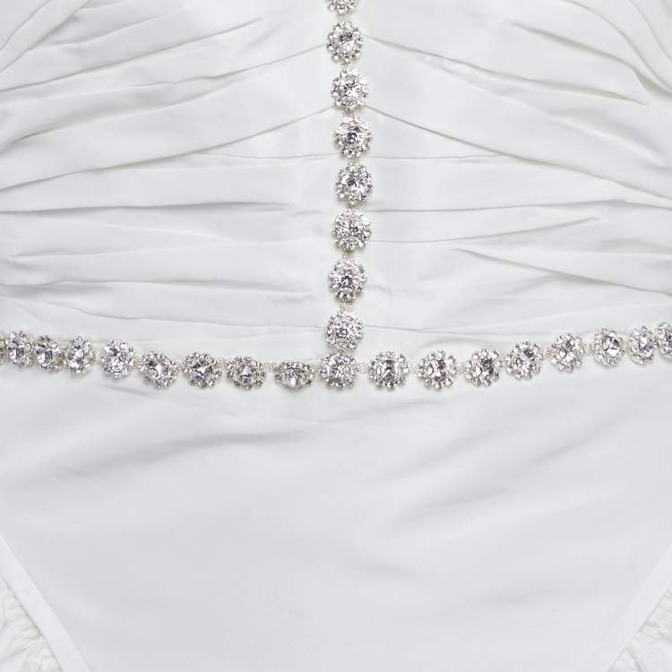 Pre Owned Self-Portrait White Taffeta Diamante Trim Mini Dresses M