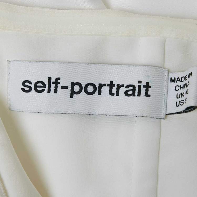 Pre Owned Self-Portrait White Taffeta Diamante Trim Mini Dresses M