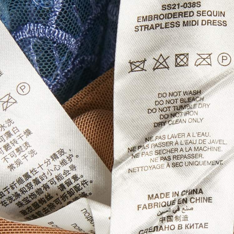 Pre Owned فستان ميدي سيلف بورتريه مطرز بالترتر أزرق بحمالات بدون أكمام مقاس صغير - سمول