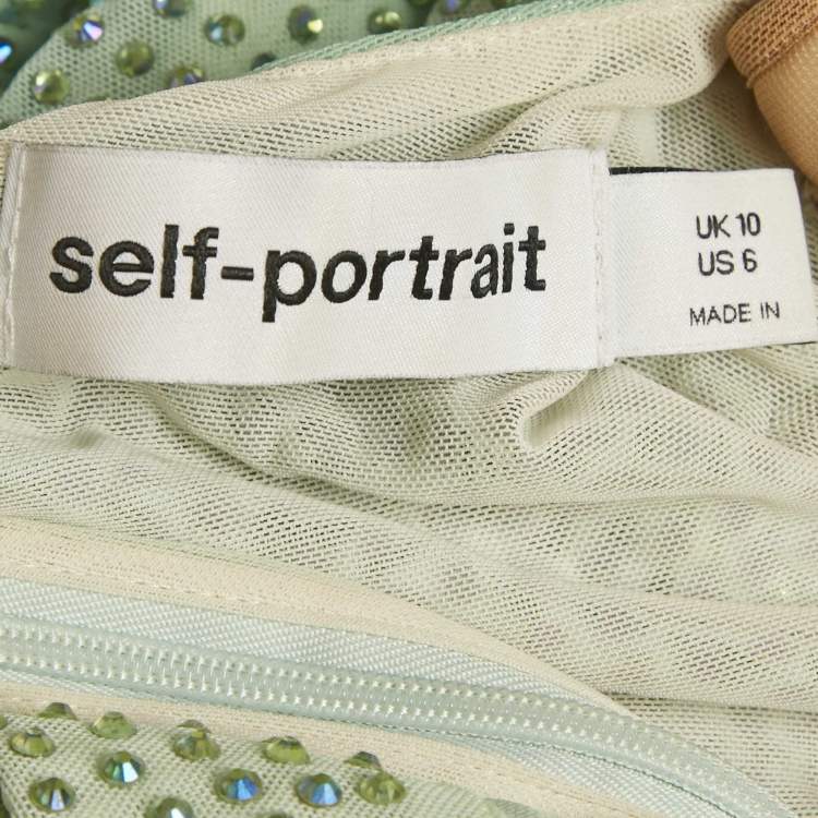 Pre Owned Self-Portrait Green Ombre Crystal embellished Mesh Mini Dress M