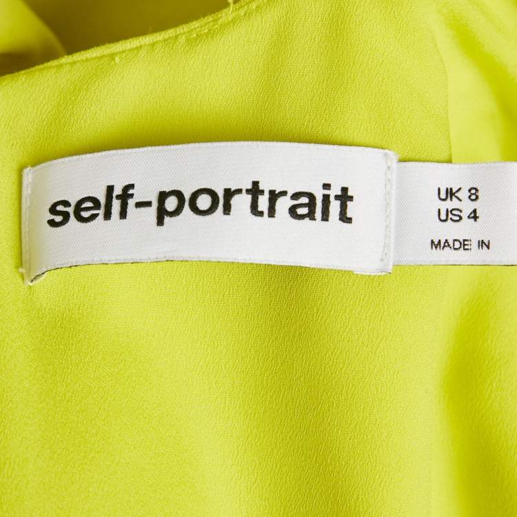 Pre Owned Self-Portrait Green Crepe Ruche Midi Dress S