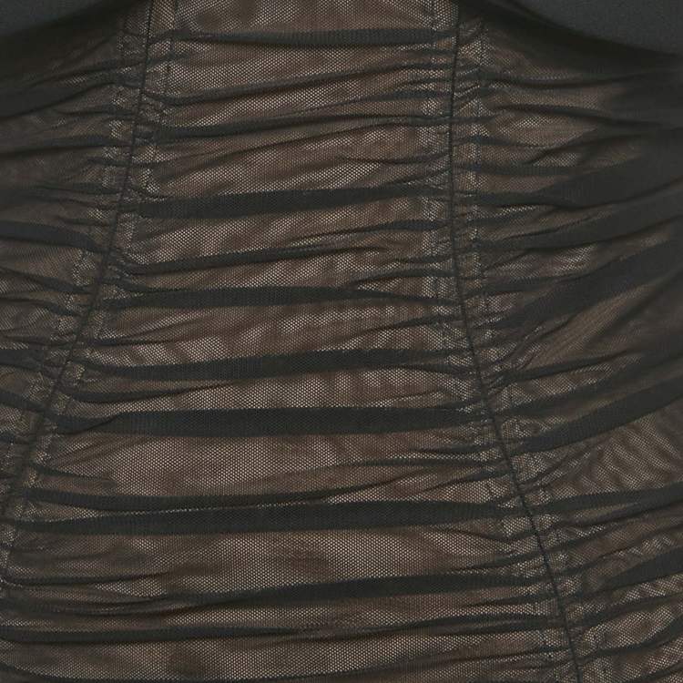 Pre Owned فستان سيلف - بورتريه ميدي سترابي أسود باور شبكة مقاس متوسط - ميديوم