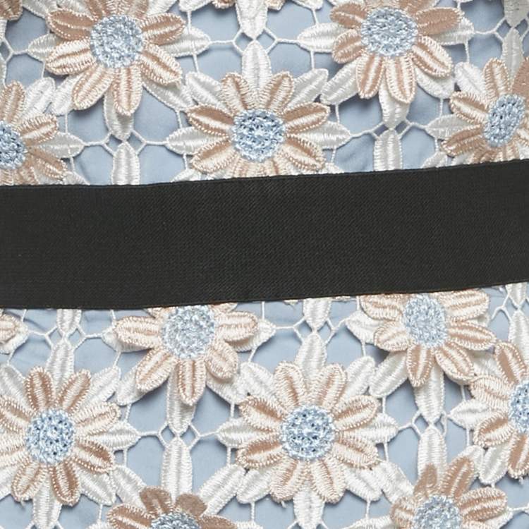 Pre Owned Self-Portrait Blue/Pink Floral Guipure Lace Off-Shoulder Midi Dress S