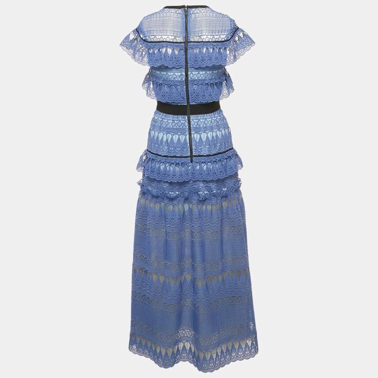 مملوكة مسبقًا Self-Portrait Blue Teardrop Guipure Lace Daphne Maxi Dress S